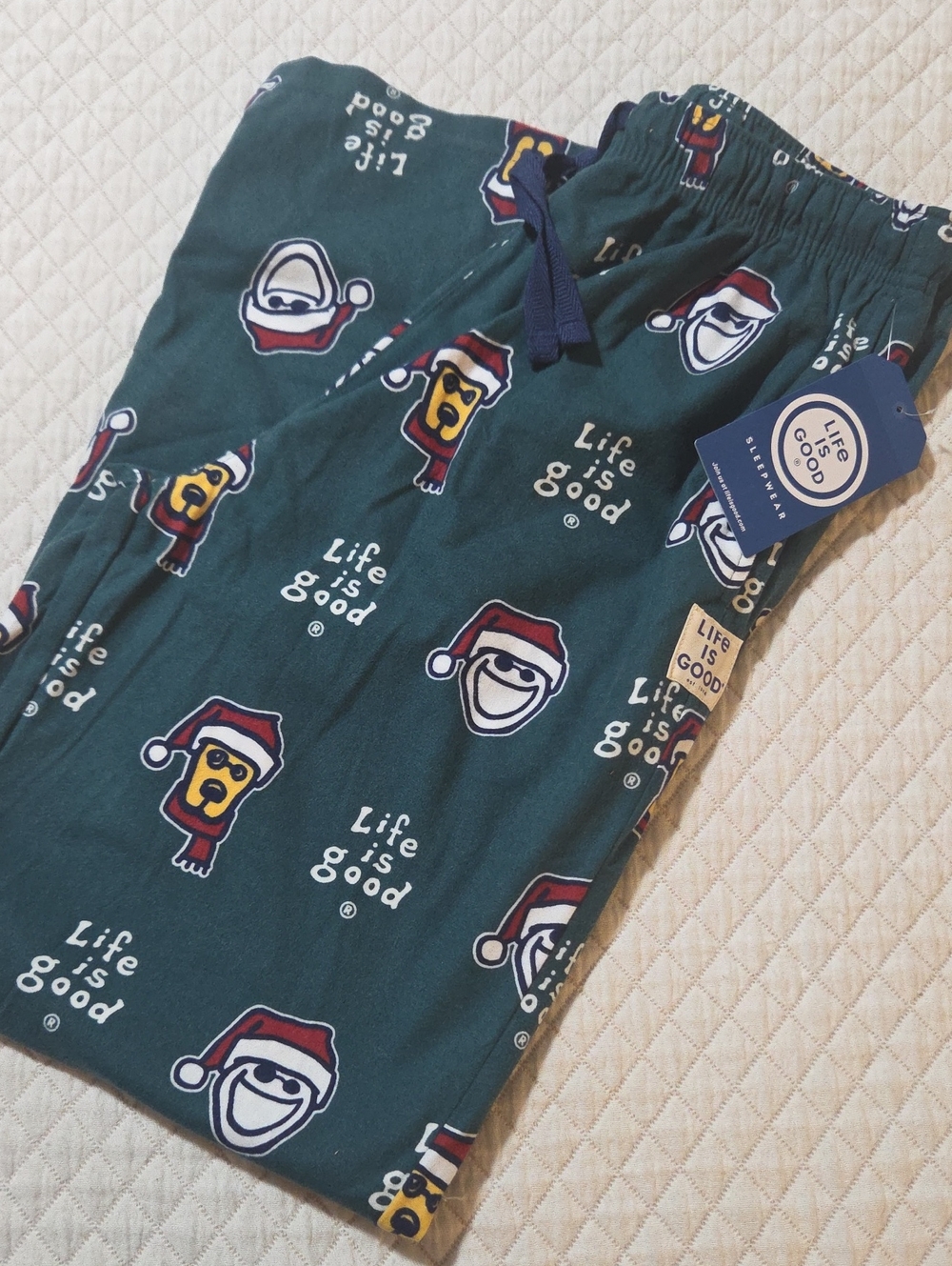 Life Is Good Adult Green Holiday Smiley & Dog Pajama Pants
